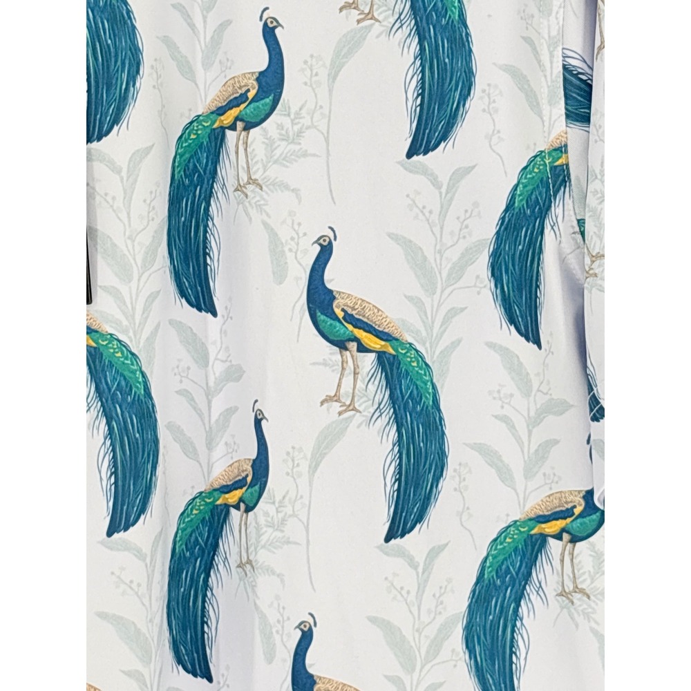 Waggle Peacocking Polo Men Large White Blue Peacock Print Golf Performance Shirt - Picture 5 of 8